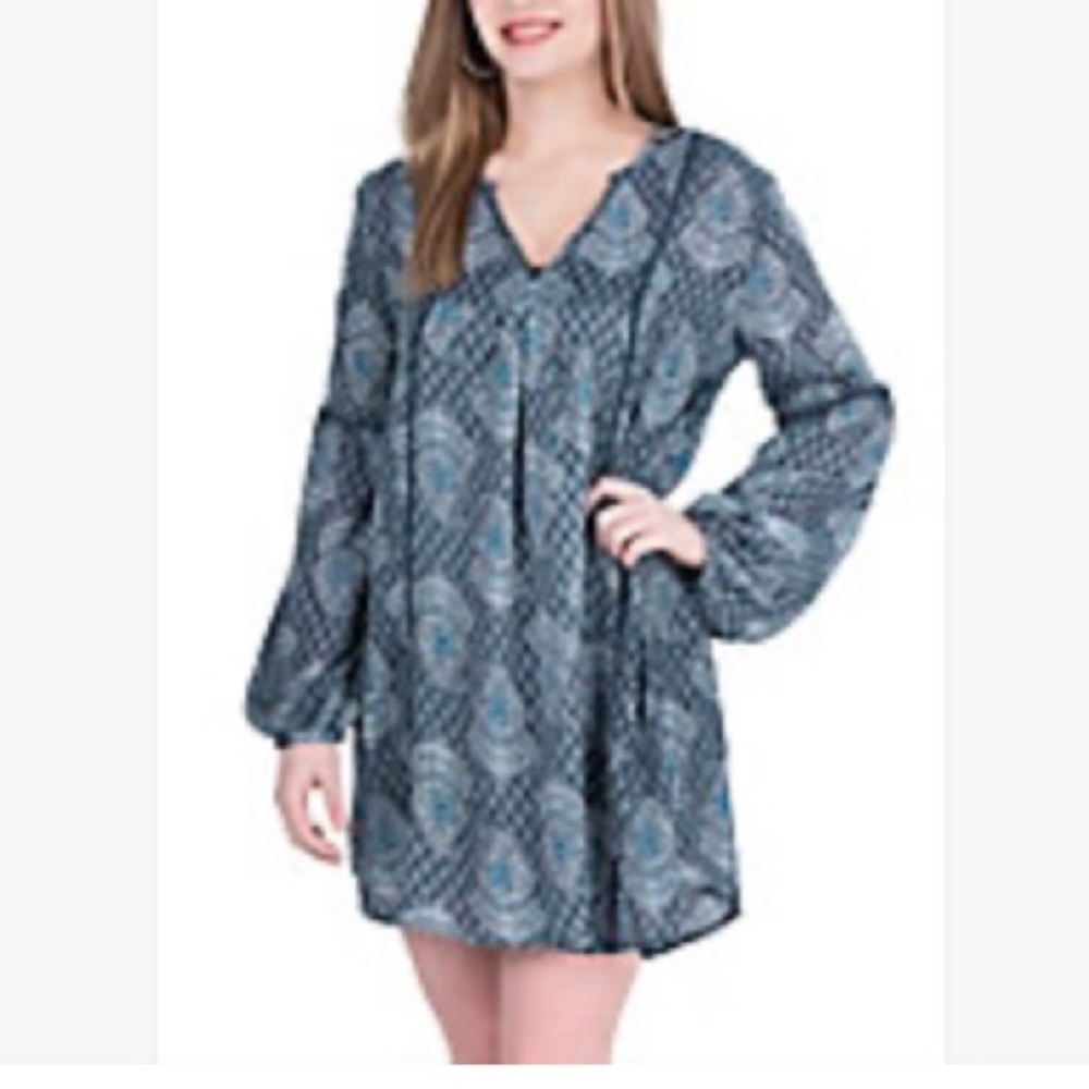 Rock &‎ Roll Cowgirl Blue Paisley Long Sleeve Dress.